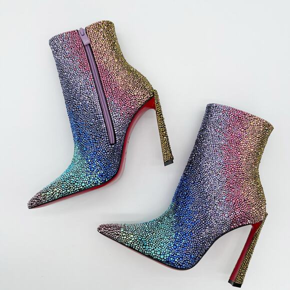 New Christian Louboutin Condora Strass Rainbow Crystal Heeled Ankle Boots EU 36 - Picture 6 of 14